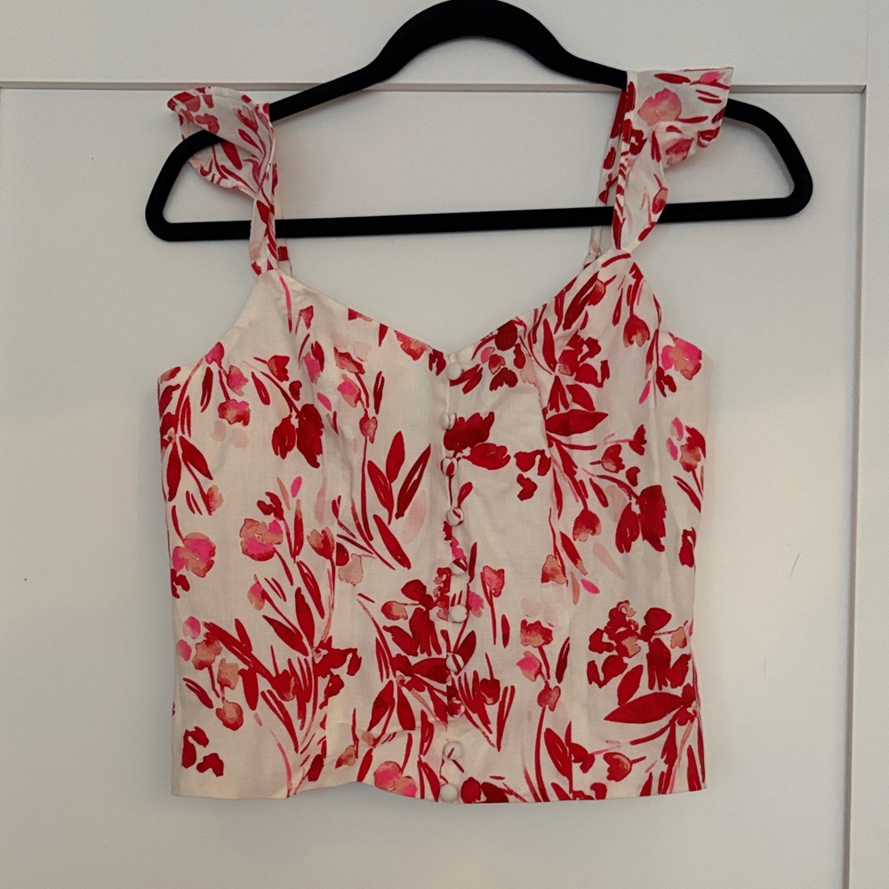 Banana Republic White Crop top with Red Floral Print
